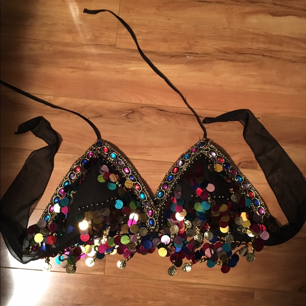 Gem and Sequined Halter Top
