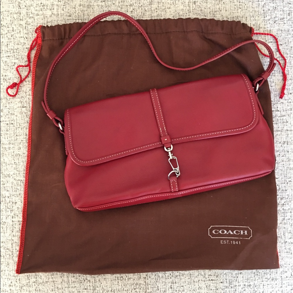 Coach-small red leather shoulder bag