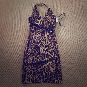 David Meister NWT satin leopard halter dress. S 8