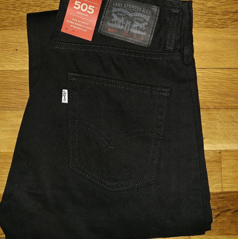 New Boys Levi's 505 Black Jeans Size 28 x 28