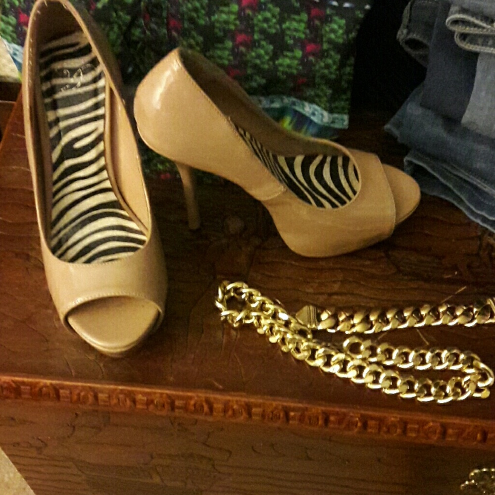 Taupe open toe heels