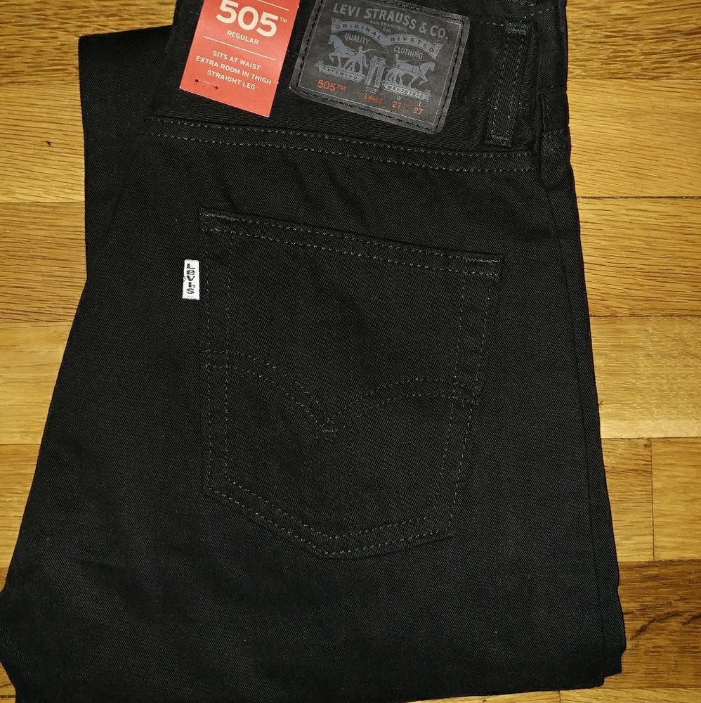 New Boys Levi's 505 Black Jeans Size 27 x 27