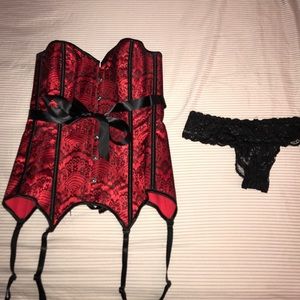 Red lace adore me corset and matching panty
