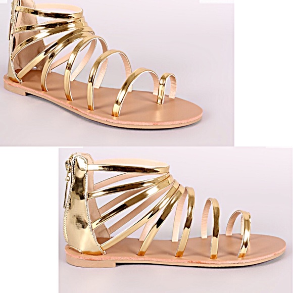 Gold Leather Gladiator Sandals! NEW! - Picture 2 of 8