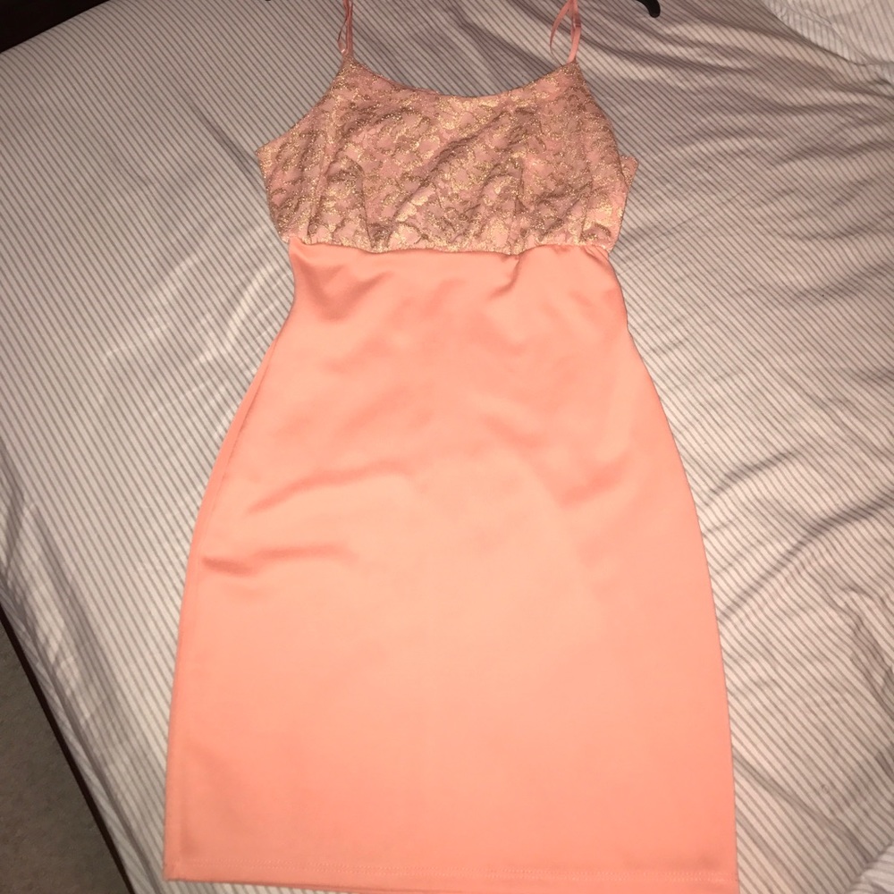Peach with gold design short dress