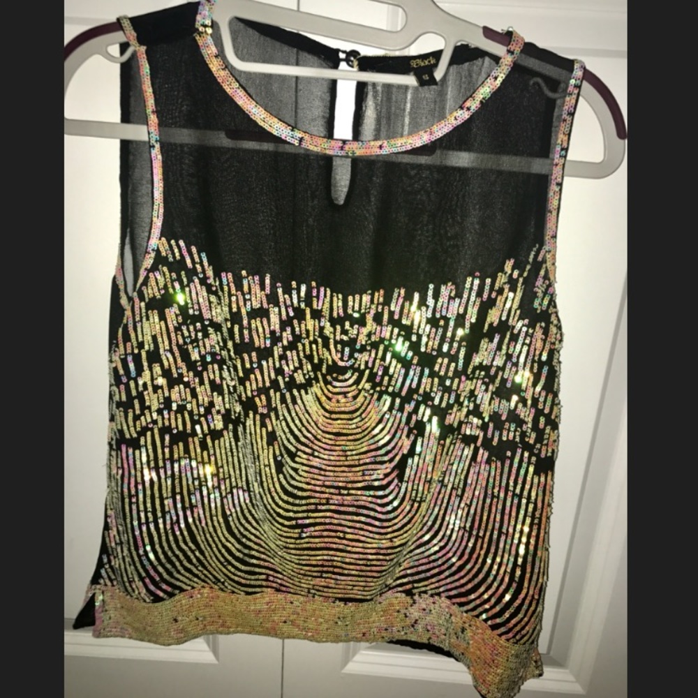 Mesh black sequence top