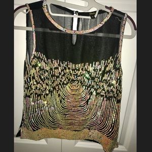 Mesh black sequence top