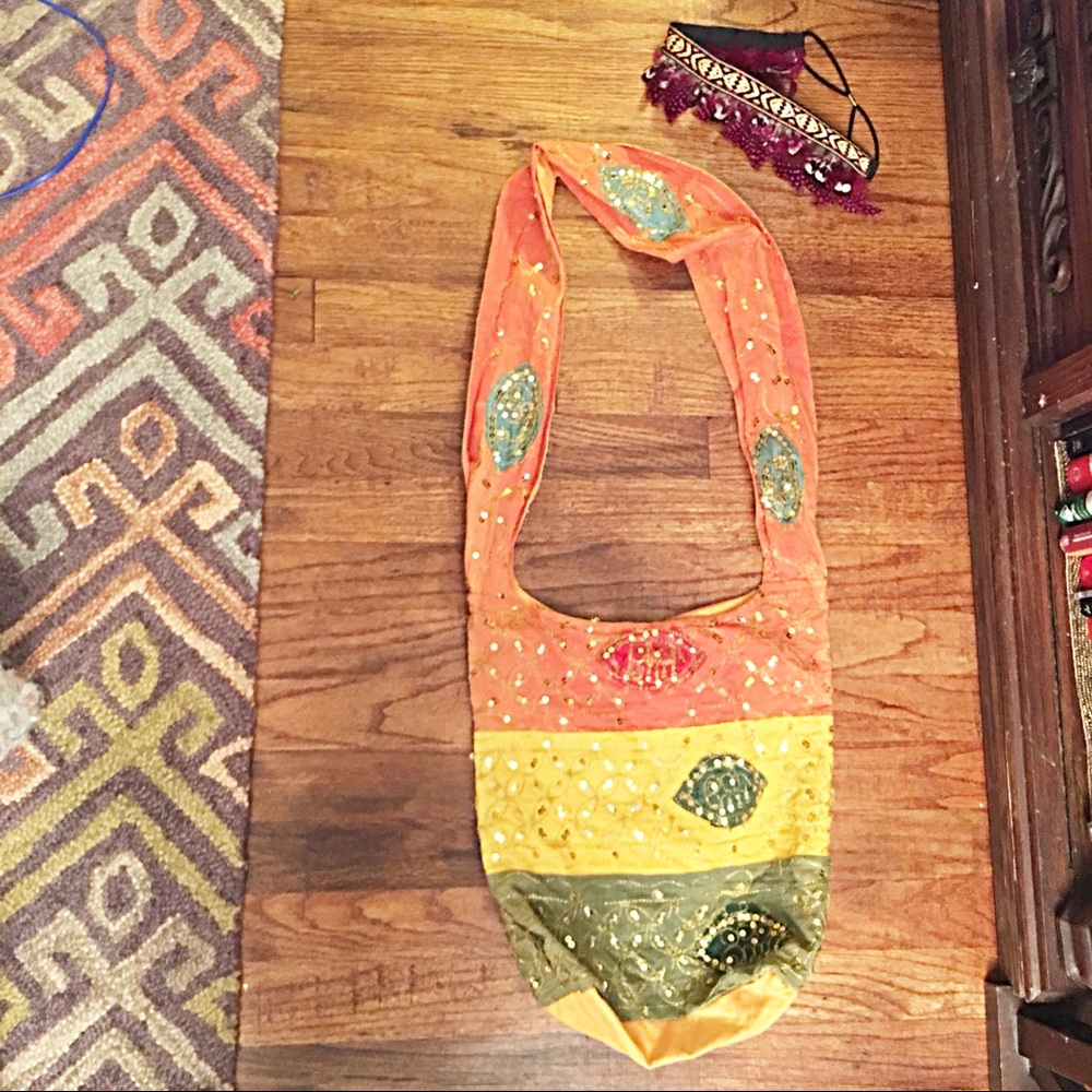 Boho multi color sequined cross body bag - Picture 1 of 2