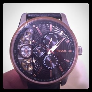 Fossil Mechanical Twist Black Leather Watch