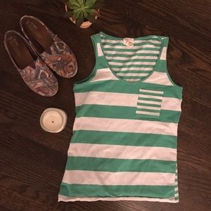 Green striped tank top with pocket