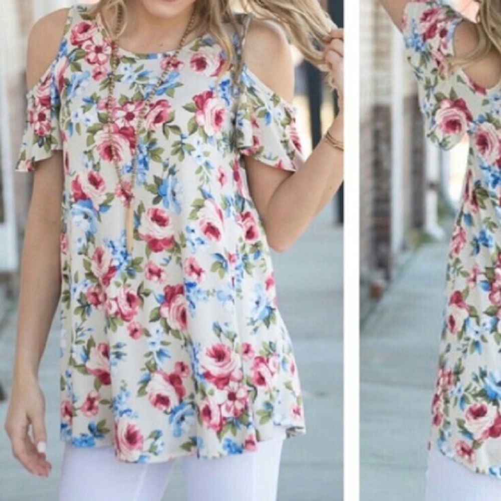 Floral cold shoulder tunic
