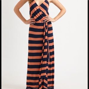 ADDISON Women's Blue Stripe Ruffle Maxi Dress
