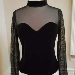Mesh/sheer velvet top