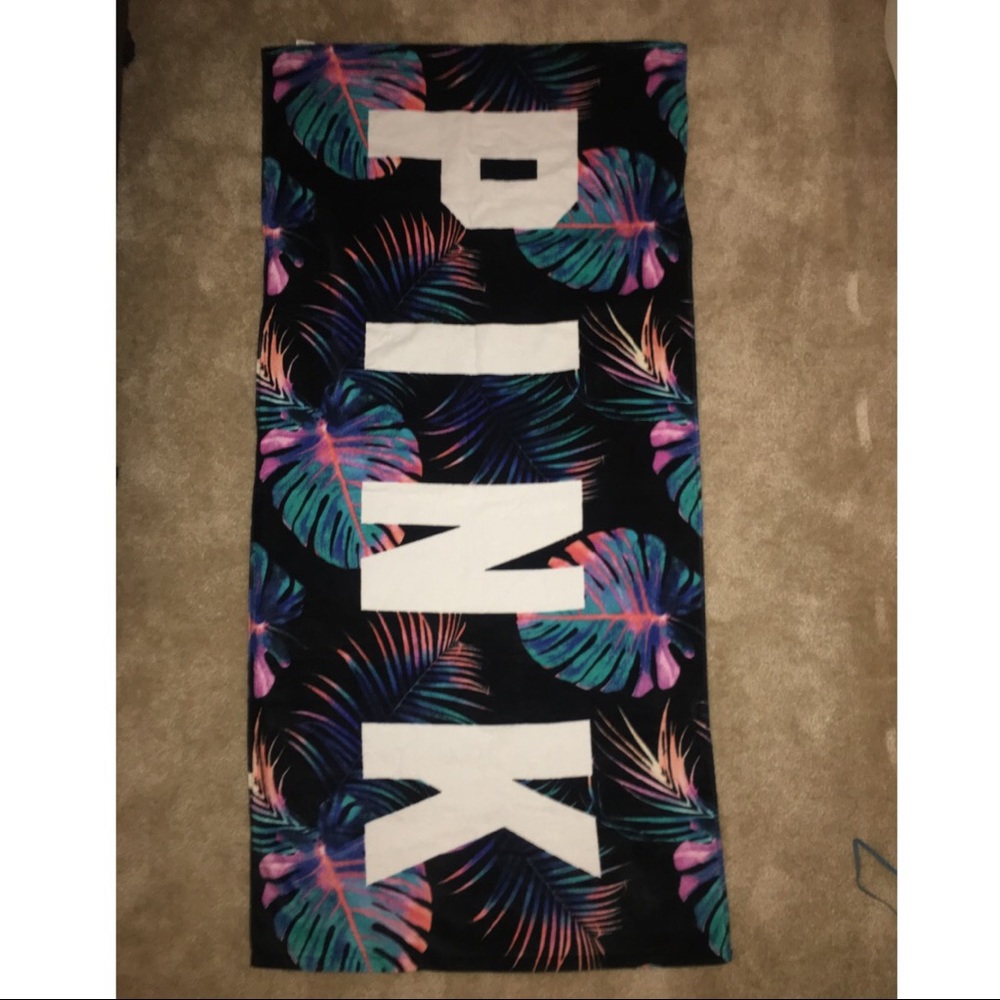 VS Pink Palm Leaf Beach Towel