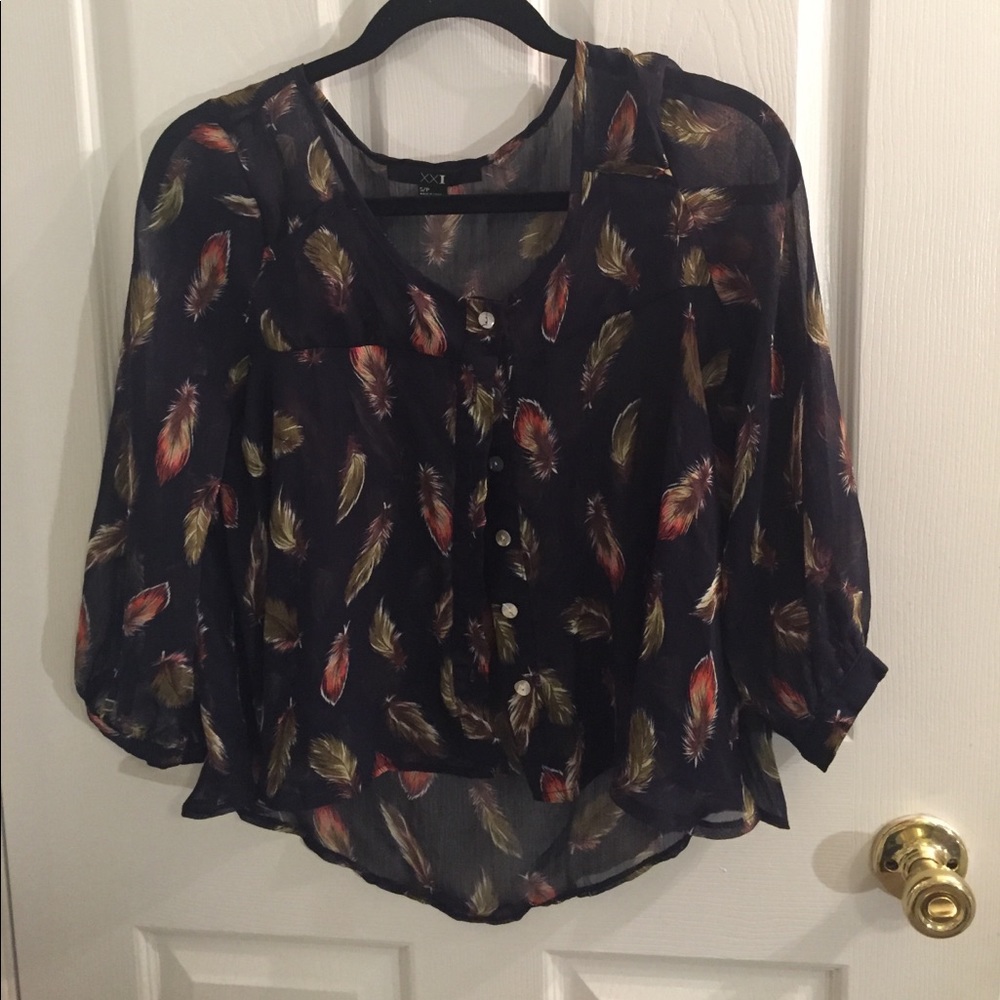Sheer feathered button up