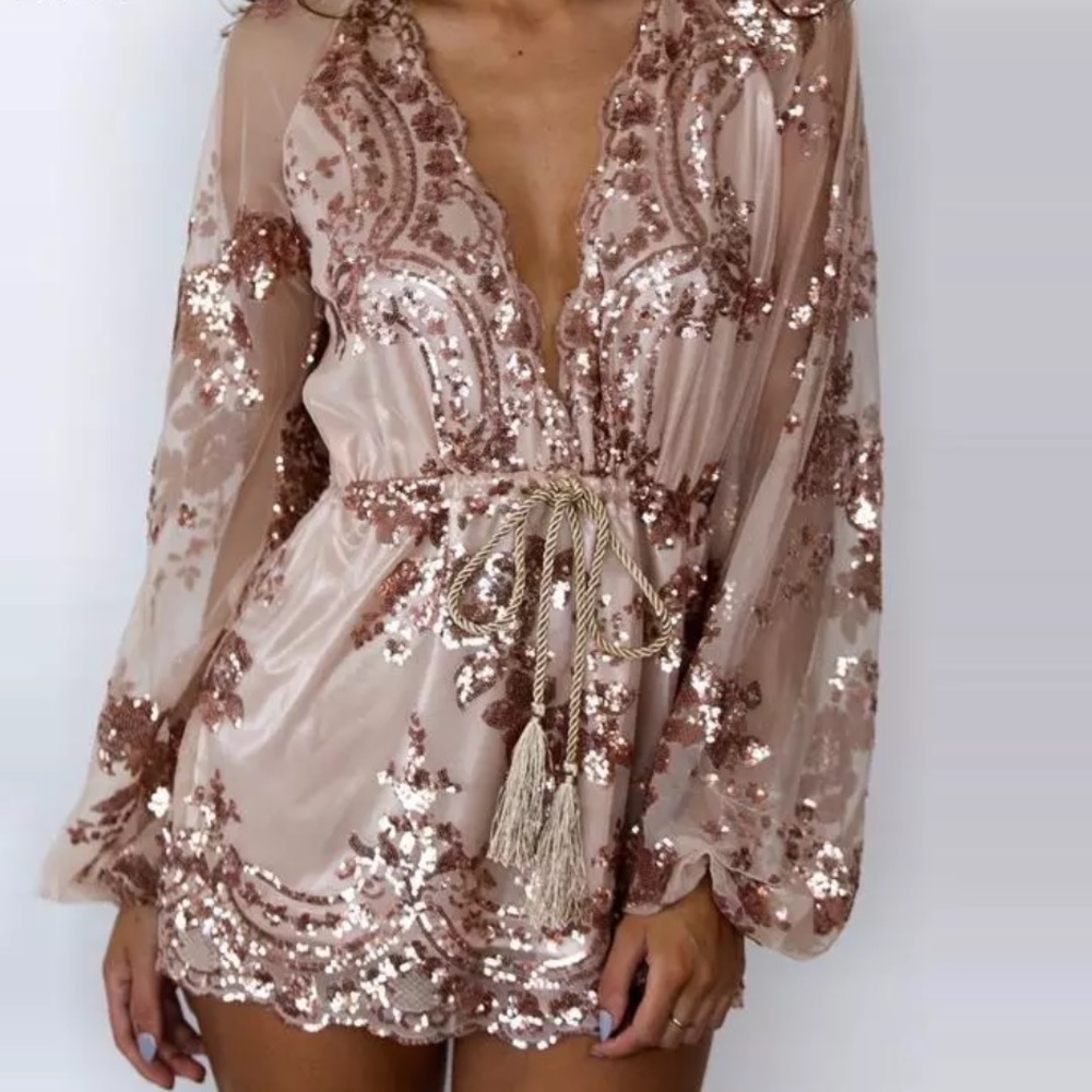 🔥Holiday bling fancy Sequined Mesh Romper shorts - Picture 2 of 6