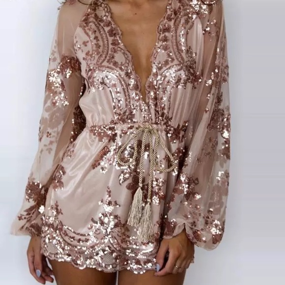 🔥Holiday bling fancy Sequined Mesh Romper shorts - Picture 2 of 6