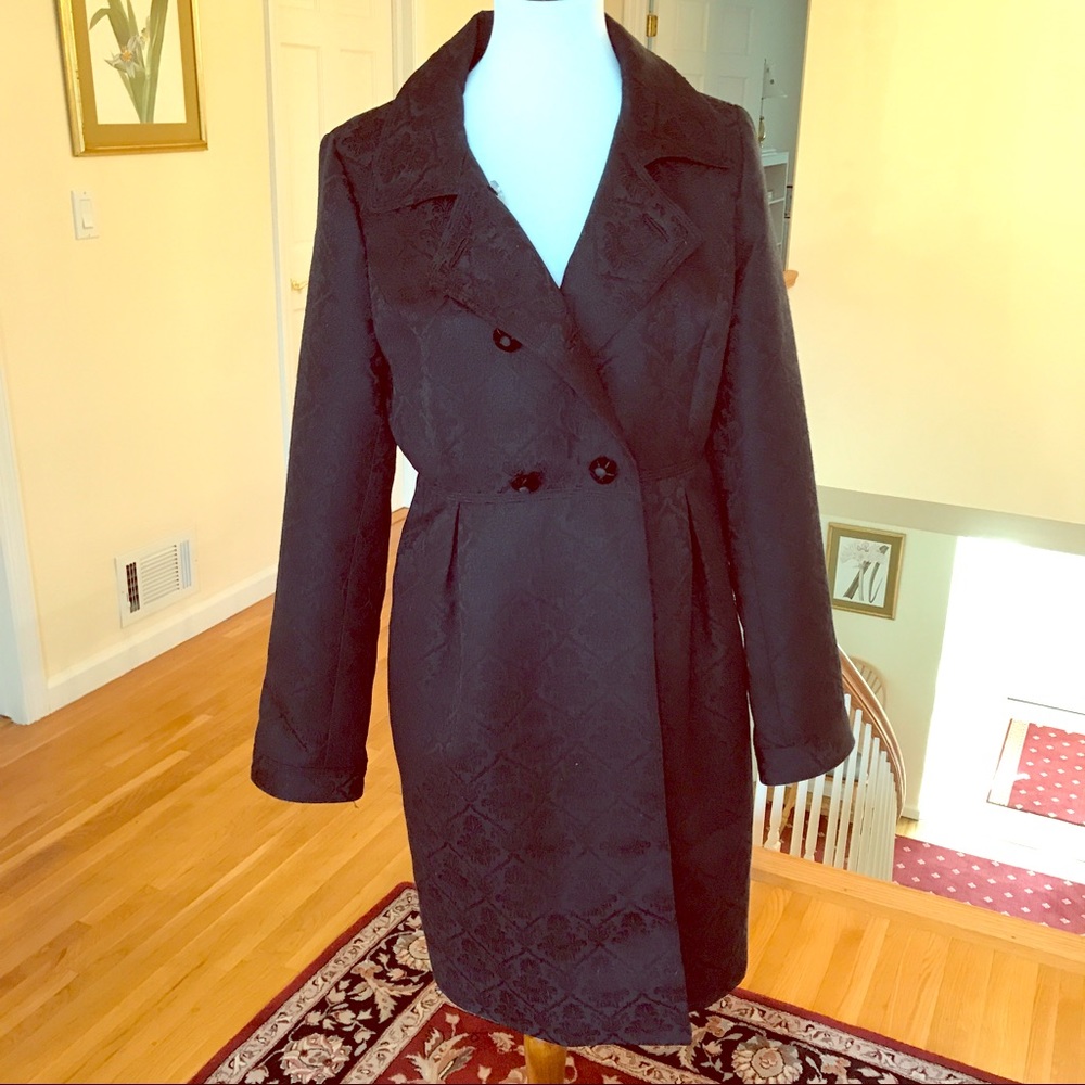 Black button dress coat.