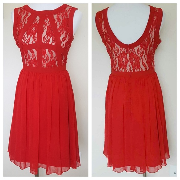 ECI Dresses & Skirts - ECI Red Cocktail Dress with Lace Details sz 8