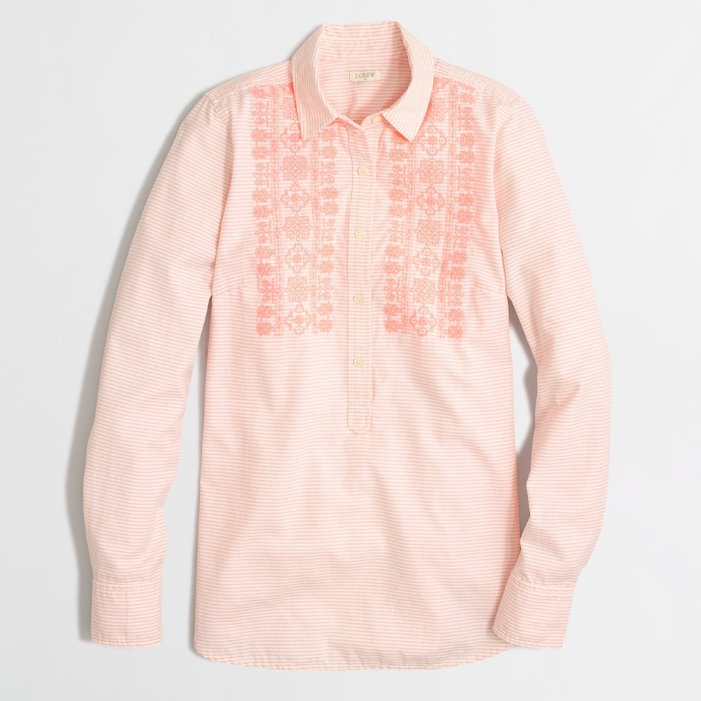 J. Crew Pink Pinstripe Embroidered Buttondown