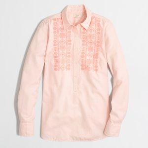J. Crew Pink Pinstripe Embroidered Buttondown