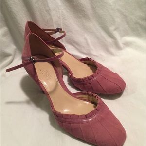 Pink suede pumps