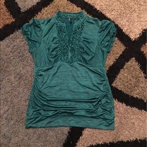 Green marled ruffle top
