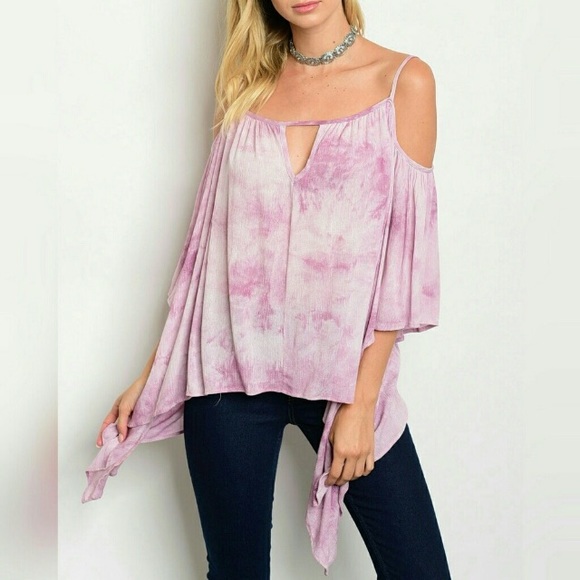 Boutique Blush Tie Dye Cold Shoulder Hanky Hems - Picture 2 of 2