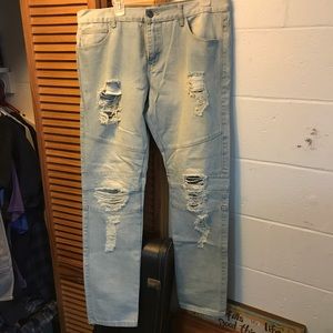 Men's skinny distressed light washed jeans