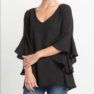 Black Flutter bell sleeve Blouse
