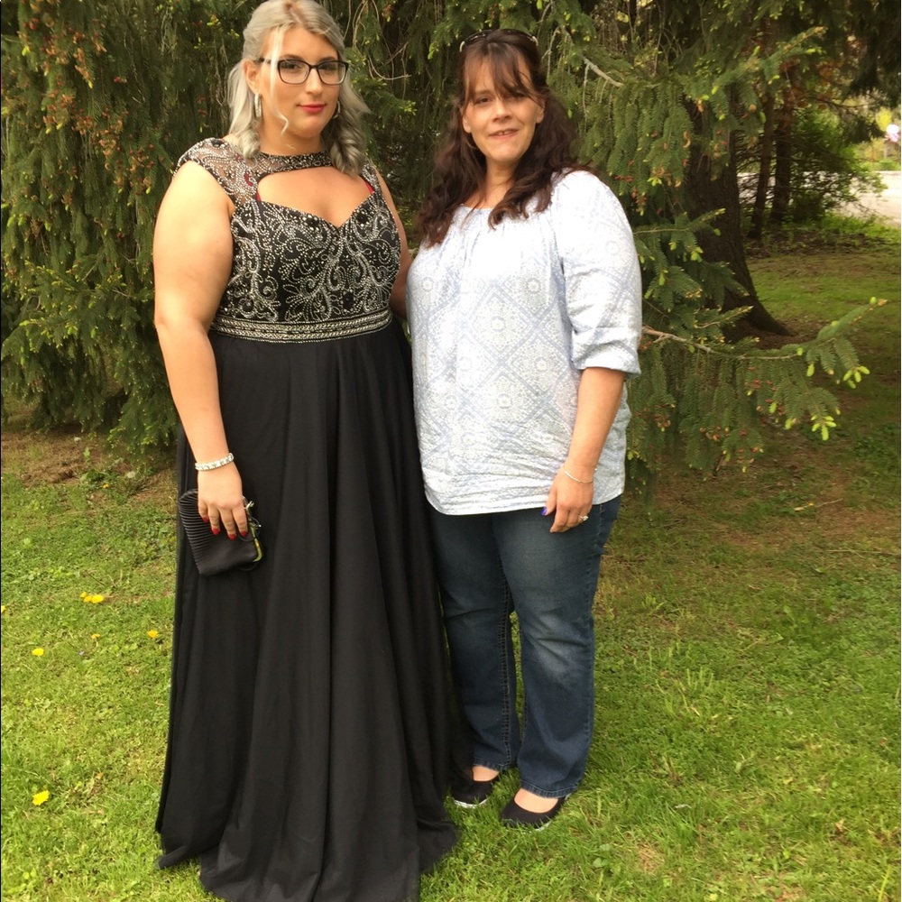 Black Beaded Plus Size Prom Dress