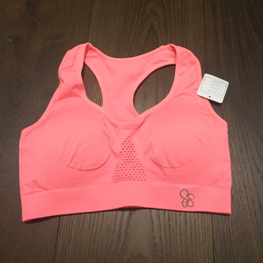 Jessica Simpson neon orange sports bra