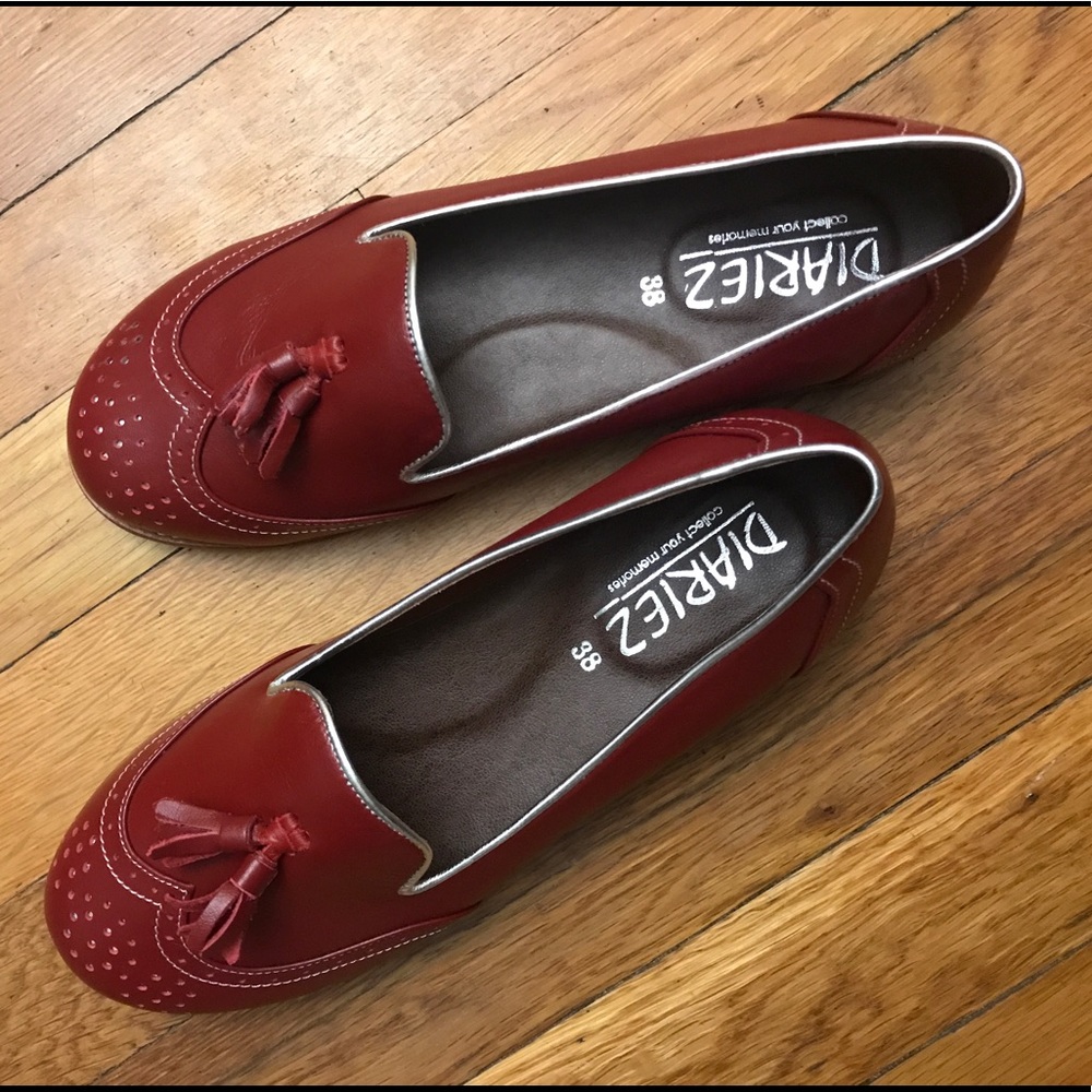 New! red Oxford leather shoes loafers