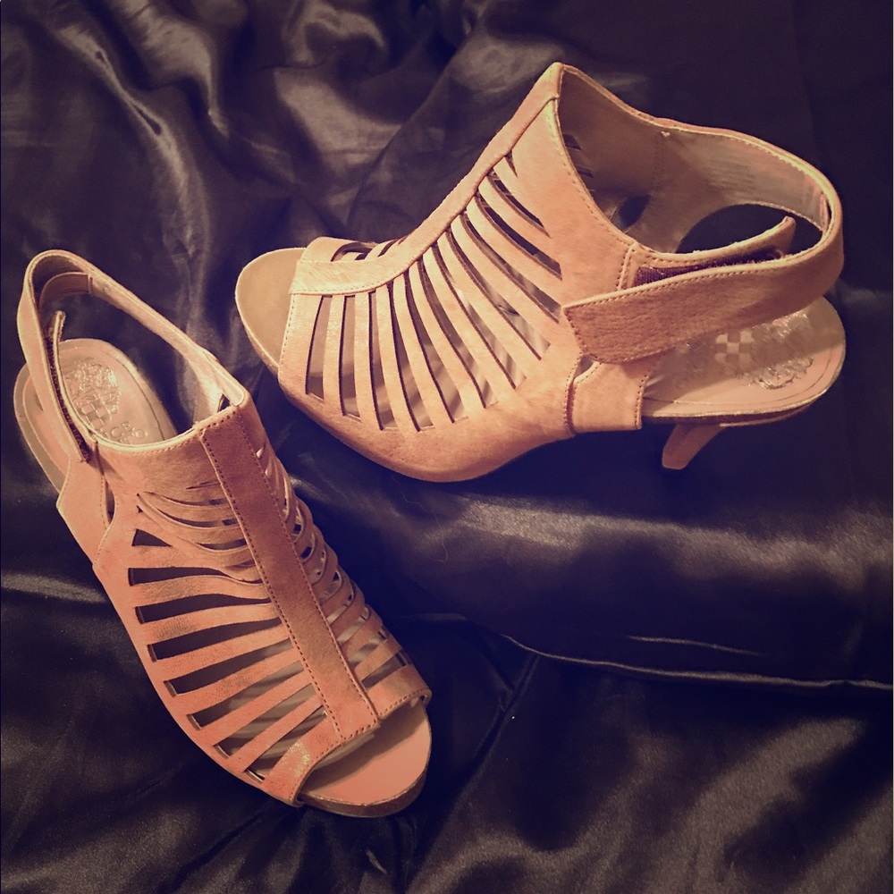 Taupe high heel strappy booties