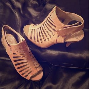 Taupe high heel strappy booties