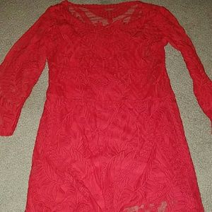 3/4 sleeve red lace dress