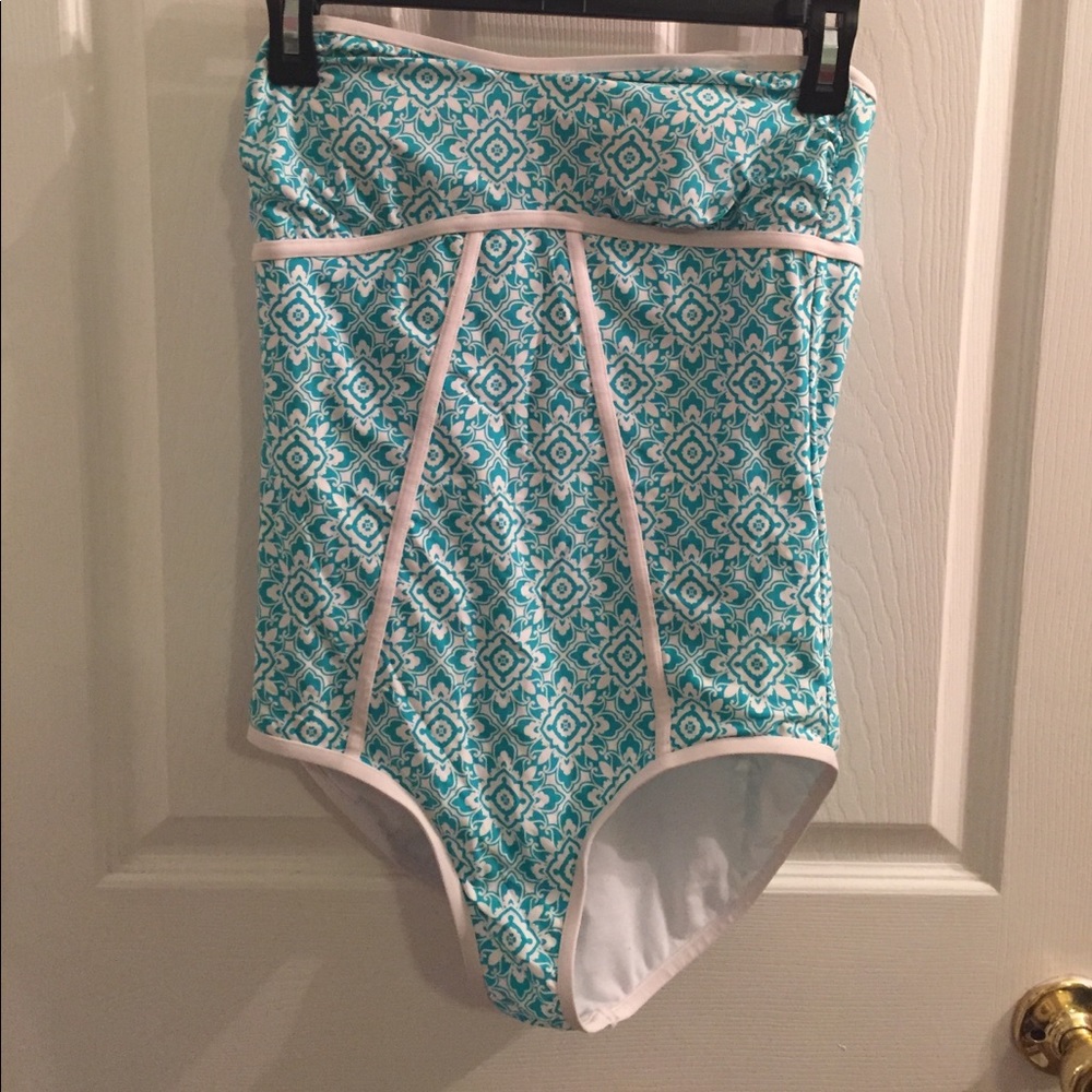Teal no strap one piece swimsuit