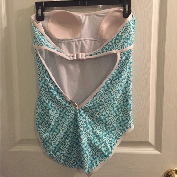 Teal no strap one piece swimsuit - Picture 2 of 3
