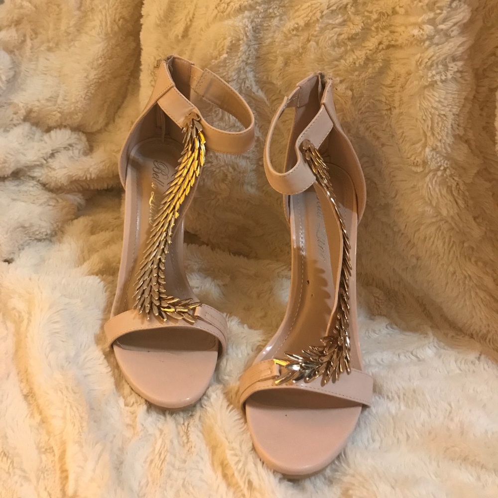 Nude heels with gold embellishments