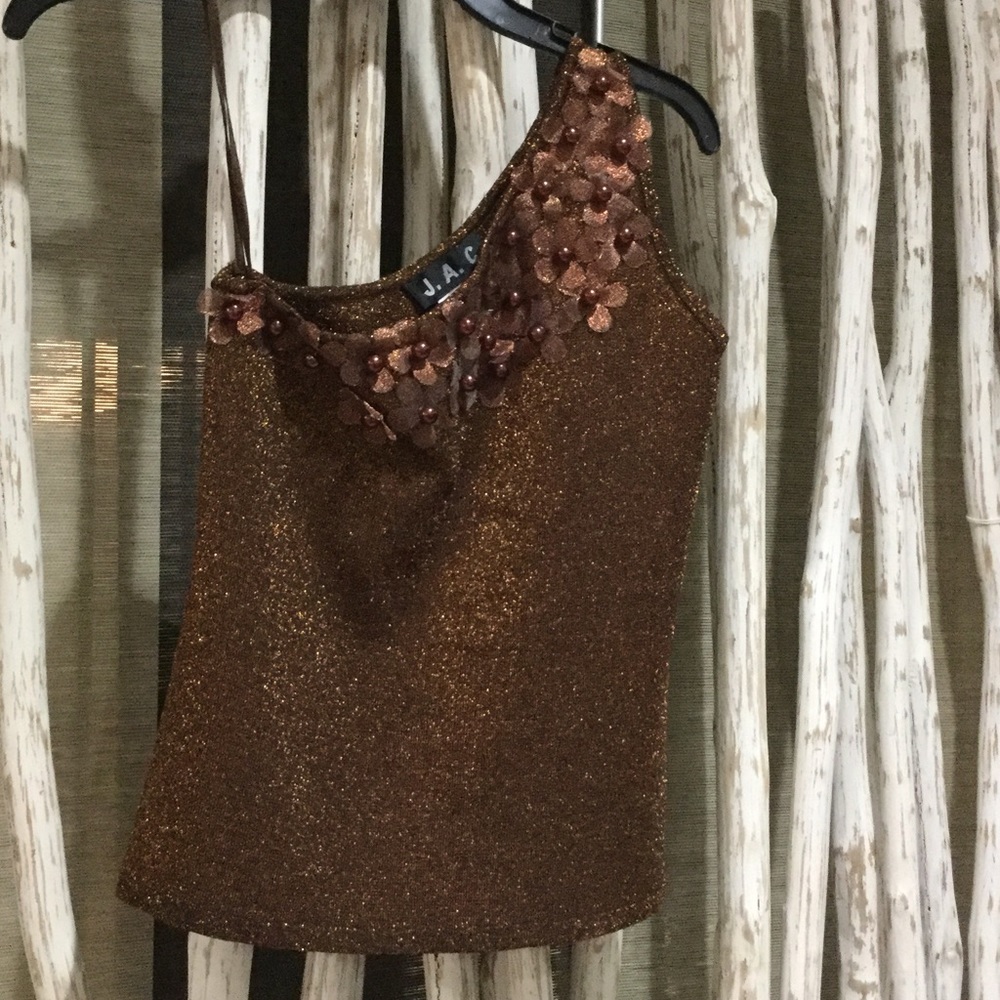 Bronze Metallic Shimmery One Shoulder Top