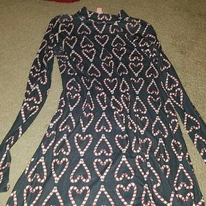 Candy cane heart navy blue thin sweater dress