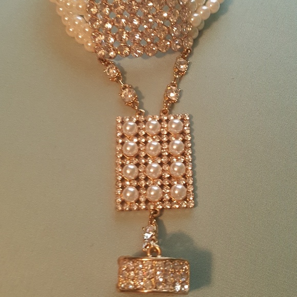 Pearl & Rrhinestone Bracelet w/ Ring Set - Picture 3 of 7