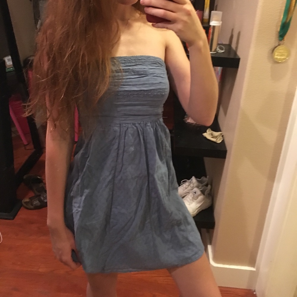 Blue strapless dress