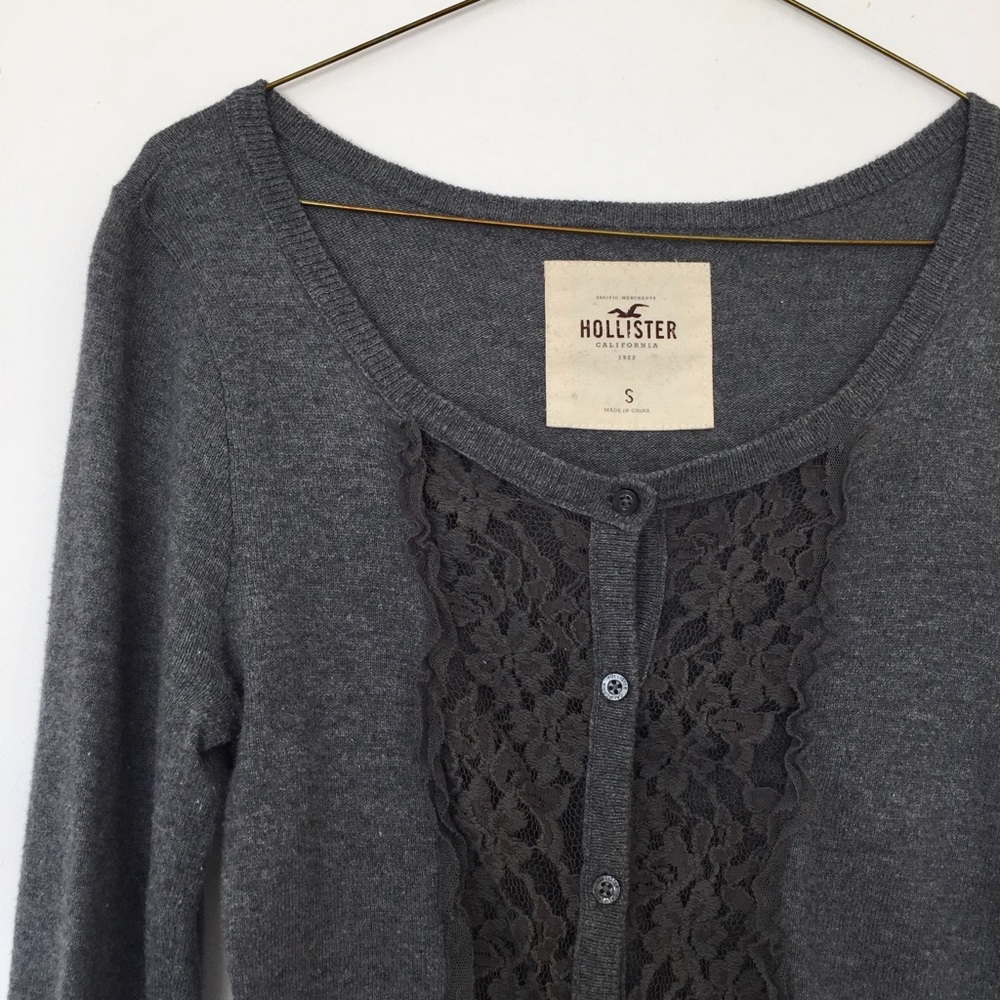 Hollister Grey Button-Up Lace Cardigan
