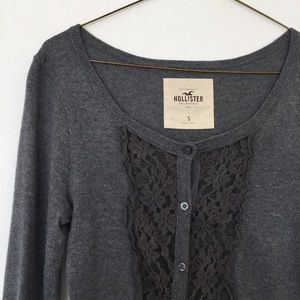 Hollister Grey Button-Up Lace Cardigan