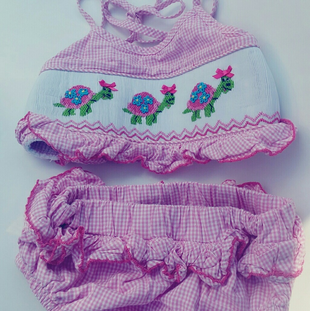 Zucchini smocked turtle swimsuit 12-18 month