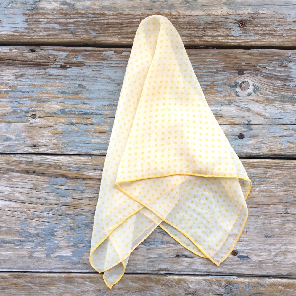 Vintage Yellow Polka Dot Silk Scarf