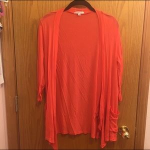 MAUVE salmon 3/4 sleeve cardigan w/pockets