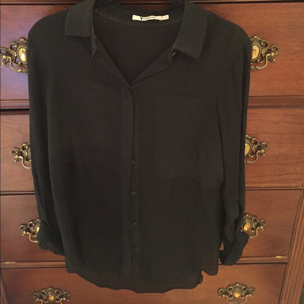 T by Alexander Wang Black Semi-Sheer Blouse