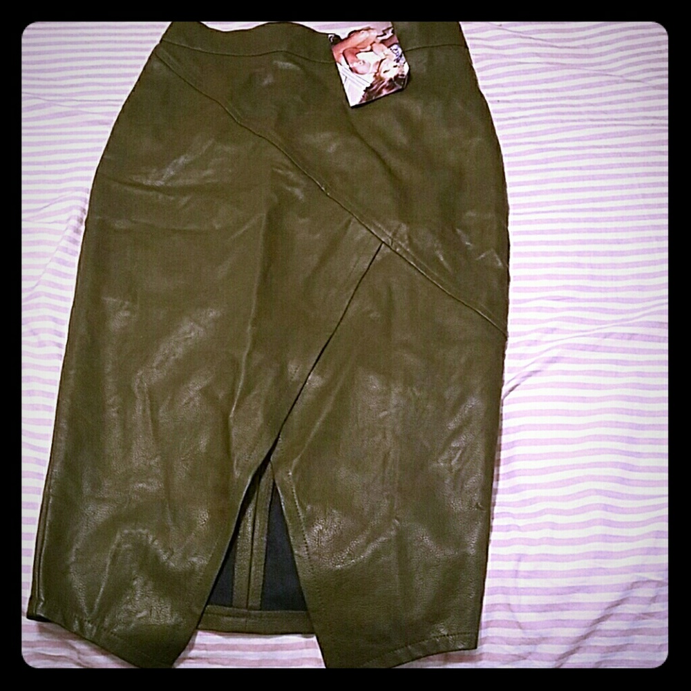 Olive green faux leather skirt